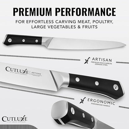 Cutluxe Turkey Carving Knife Set – Carving Fork & Knife for Meat, BBQ, Brisket – Razor Sharp Premium German Steel Full Tang, Ergonomic Handle, Grilling Gifts for Men – Artisan Series