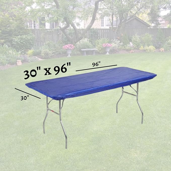 Kwik-Covers 8' Rectangle Plastic Table Covers 30" x 96", Bundle of 5 (Royal Blue)