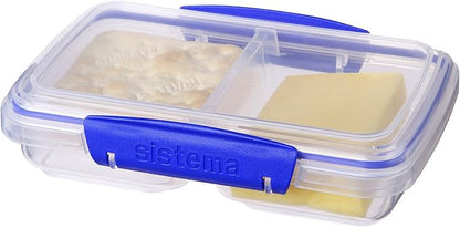Sistema KLIP IT Rectangular Collection Split Food Storage Container, Small, 11.8 oz./0.3 L, Clear/Blue