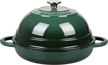 VORRINGARD Cast Iron Enameled Dutch Oven Pot with Lid for Bread Baking, Bread Oven, 6 Quart, Dark Green