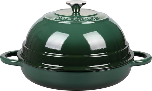 VORRINGARD Cast Iron Enameled Dutch Oven Pot with Lid for Bread Baking, Bread Oven, 6 Quart, Dark Green