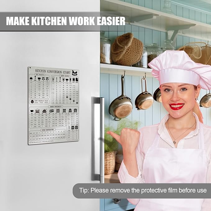 Kitchen Conversion Chart Magnet for Refrigerator, Stainless Steel Baking Ingredients Measurements for Baker, Vintage Kitchen Accessories Gadgets