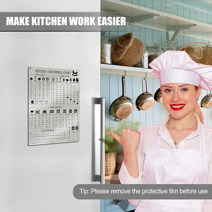 Kitchen Conversion Chart Magnet for Refrigerator, Stainless Steel Baking Ingredients Measurements for Baker, Vintage Kitchen Accessories Gadgets