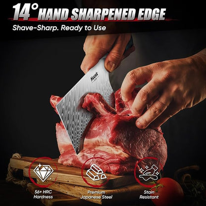 Huusk Stainless Meat Cleaver Knife 7" - Butcher Knife for Meat Cutting with Resin Handle, Heavy Duty Vegetable Chopping Knives with Full Tang Blade, Japanese High Carbon Steel, Gift Idea for Men Women