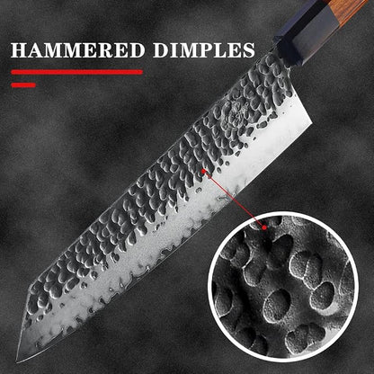 9 Inch Kiritsuke Chef Knife Japanese Handmade Forged Pro Sharp Kitchen Knife,AUS10 High Carbon 3-layer Steel Meat Vegetable Sushi Knife(Rosewood Handle & Gift Box)