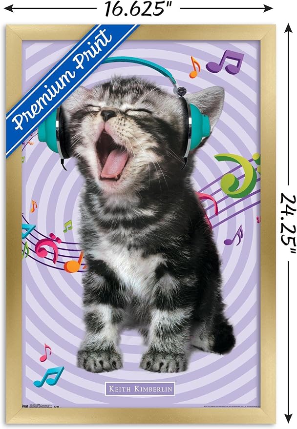 Trends International Keith Kimberlin - Kitten - Singing Wall Poster, 14.725" x 22.375", Gold Framed Version