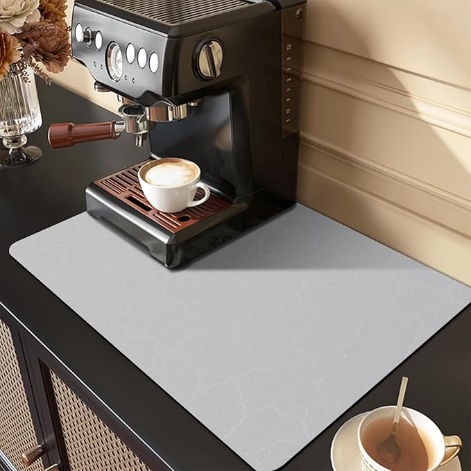 Golener Coffee Bar Mat - Under Coffee Maker Pad, Tray Mats Under Cafe Machine, Rubber Absorbent Mat, Under Appliance Mats, Dish Drying Matt, 23"x15", Marble Gray