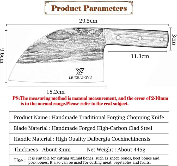 Chinese Chef's Knife and Meat Cleaver Knife,Forged Kitchen Knife Butcher Handmade Forged Stainless Steel Utility Chef Knife with Full-Tang Dalbergia Cochinchinensis Handle for Home, Kitchen & Restaura