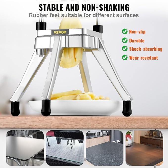 Vevor Commercial Vegetable Fruit Chopper 3/8″ Blade Heavy Duty Professional Food Dicer Kattex French Fry Cutter Onion Slicer Stainless Steel for Tomato Peppers Potato Mushroom, Sliver : Home & Kitchen