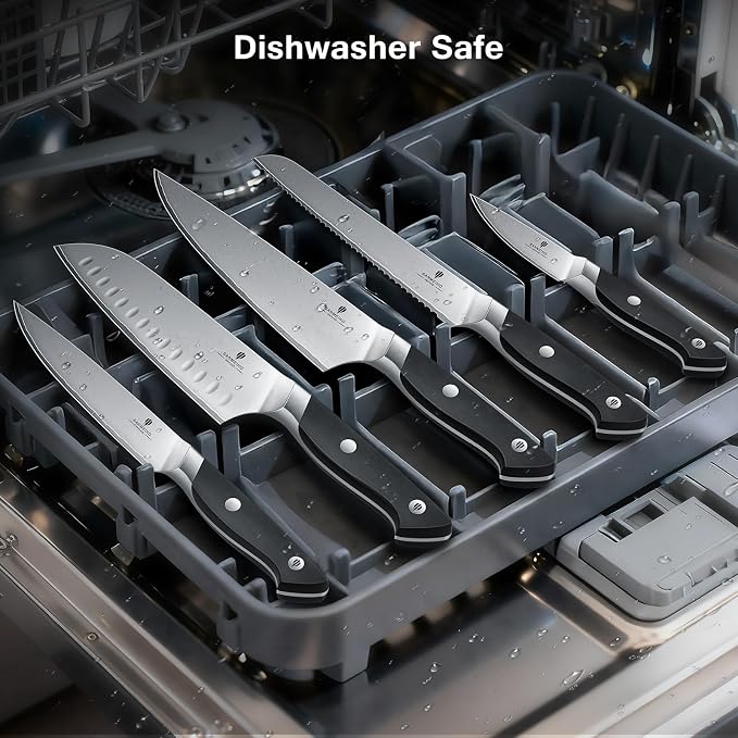10 PCS Knife Set with Knife Sheath, Japanese Kitchen Knife Set with 5 Layers High Carbon 9Cr18Mov Stainless Steel, Sharp Professional Chef Cooking Knife with Ergonomic Handle, Dishwasher Safe