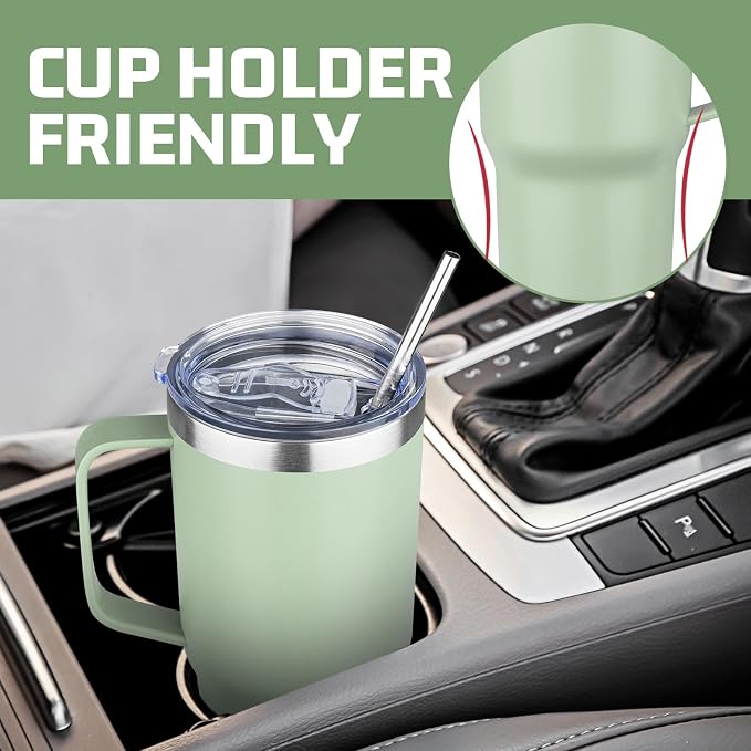 20oz Stainless Steel Insulated Tumbler with Handle, Double Wall Vacuum Insulated Coffee Mug, Leak Proof Travel Mug, Hot & Cold Drink, Green Tea, 1 Pack