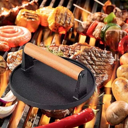5.7inch Heavy Duty cast Iron Smash Burger Press Grill Press Burger Smasher Indoor Outdoor Griddle Accessories and 11inch Visual Melting Dome Cover