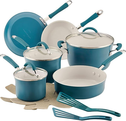 Rachael Ray Cucina Ceramic Nonstick Cookware Pots and Pans Set, 13-Piece, Marine Blue