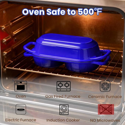 YONILL Mini Double Dutch Oven for Sourdough Bread Baking - Enameled Cast Iron Dutch Oven Pot with Lid and 5" Banneton Bread Proofing Basket Kit, Dual Round Bread Loaf Pan for Homemade Baking (Dark Blue)