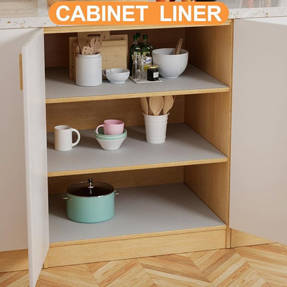 Cabinet Shelf Liner 17.7-inch Wide: Waterproof Kitchen Cabinet Liners Light Gray - 17.7 Inch x 300 Inch Non-Adhesive Easy to Cut Drawer Mat for Pantry Shelves