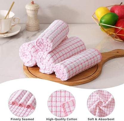 Homaxy Kitchen Towels and Dishcloths Set, 16 x 25 and 12 x 12 Inches, Set of 12 Cotton Terry Kitchen Dish Towels, Super Soft and Absorbent Dish Cloths, Pink
