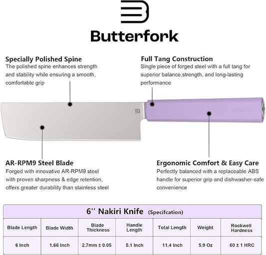 6 Inch Nakiri Knife, Hand Forged AR-RPM9 Steel Blade & Ergonomic Handle, All Purpose Kitchen Cleaver Knife for Meat Vegetable Fruits, Gift for Home Chefs
