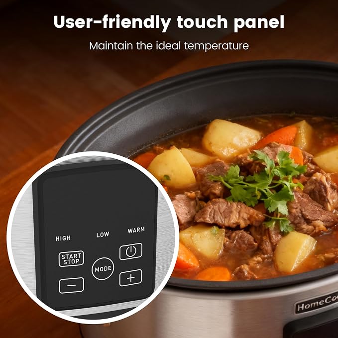 HOMECOOKIN Slow Cooker, Extra Large 10 Quart Programmable Slow Cookers with Timer, Dishwasher Safe Glass Lid & Crock, Kitchen Appliance for Families and Gatherings, Stainless Steel