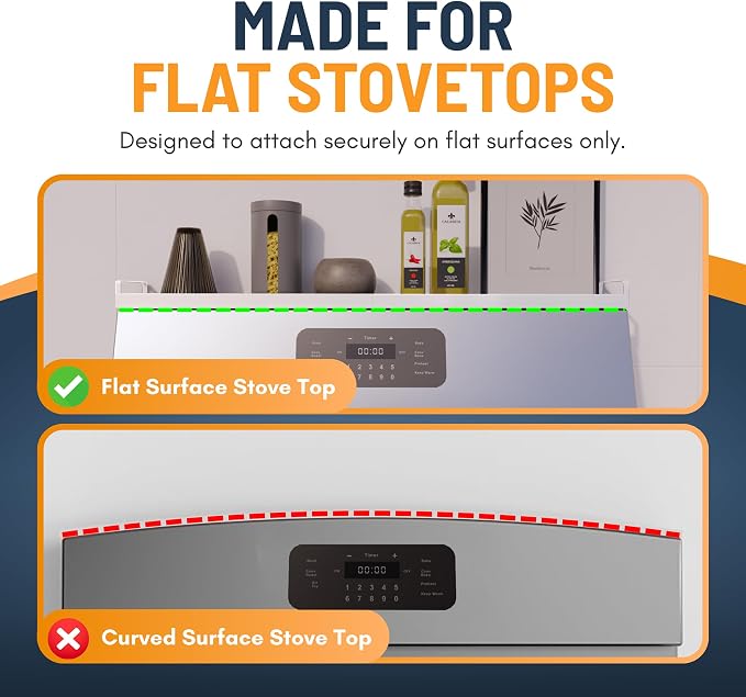 Extendable Steel Over the Stove Shelf for Back of Stove (16 to 30 Inches) Magnetic Stove Top Shelf for Kitchen Stove, Over Stove Shelf for Back of Stove - Over the Stove Spice Rack Shelf (White)