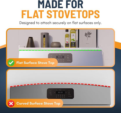 Extendable Steel Over the Stove Shelf for Back of Stove (16 to 30 Inches) Magnetic Stove Top Shelf for Kitchen Stove, Over Stove Shelf for Back of Stove - Over the Stove Spice Rack Shelf (White)