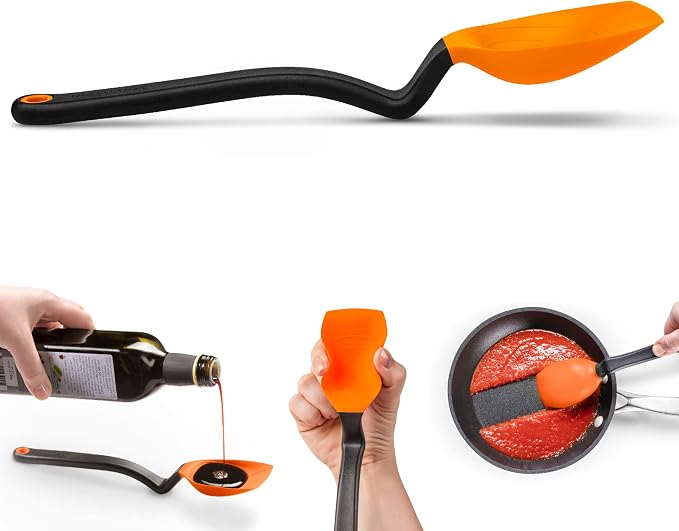 Dreamfarm Supoon Non-Stick Sit-Up Silicone Scraping, Serving, Cooking Spoon Measures 5ml Tsp & 15ml Tbsp - 11" Orange