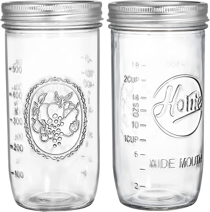 Tebery 6 Pack Wide Mouth Home Glass Mason Jars with Airtight Lids and Bands, 24-Ounce Canning Glass Jars for Canning, Fermenting, Pickling, Meal Prep, Overnight Oats, Jam, Jelly