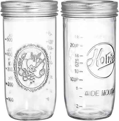 Tebery 6 Pack Wide Mouth Home Glass Mason Jars with Airtight Lids and Bands, 24-Ounce Canning Glass Jars for Canning, Fermenting, Pickling, Meal Prep, Overnight Oats, Jam, Jelly