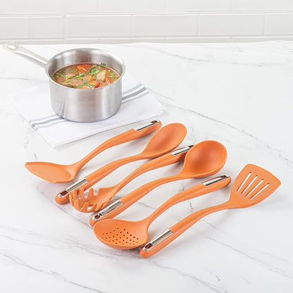 Restaurantware Silicone Utensil Set Pack of 10 Non-Slip Handle 6-Piece Kitchen Tool Set, Heat-Resistant Dishwasher-Friendly Cooking Accessories, Durable Orange Cooking Utensils