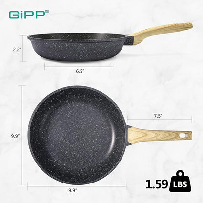 GiPP Nonstick Frying Pan Skillet - 9.5" Grey Granite Non Stick Pans, Omelette Pan with Heat-Resistant Handle, Compatible with All Stovetops, PFOA Free