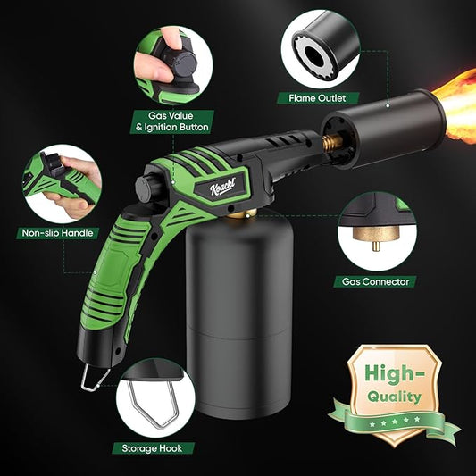 KOACKL Powerful Propane Torch, Propane Torch Head, Kitchen Cooking Culinary Torch Lighter, Charcoal Lighter, Sous Vide Searing Steak, BBQ, Grill, Campfire Charcoal Starter(Tank Not Included)