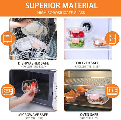 5 Pack Bariatric Meal Prep Containers, 8 oz Bariatric Bowls for Portion Control, Reusable Glass Snack Food Containers with Lids & Folding Spoon & Fork & Knife, Bariatric Must Haves (Pink)