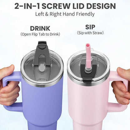 BENZZO Tumbler with Lid and Straw 40oz Stainless Steel Hydro Tumblers with Protective Boot & Double Threaded Cap, Thermal Travel Coffee Mug Flask Keeps Cold-34 Hrs for Camping Office, Double Wall