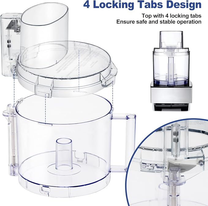 4 Locking Tabs DLC-005AGTXT1 Bowl and DFP-14NWBCT1X Cover 14-cup Food Processor Work Bowl Kits Fits Cuisinart DFP-14, DFP-14BCN, DFP-14BCNY Models