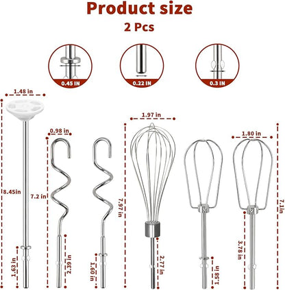 Hand Mixer Beaters Attachments for KitchenAid KHM512 KHM6118 KHM7210 KHM926, Including Turbo Beater, Pro Whisk, Dough Hooks, Blending Rod, Set of 6