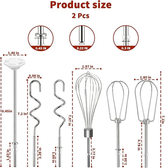 Hand Mixer Beaters Attachments for KitchenAid KHM512 KHM6118 KHM7210 KHM926, Including Turbo Beater, Pro Whisk, Dough Hooks, Blending Rod, Set of 6