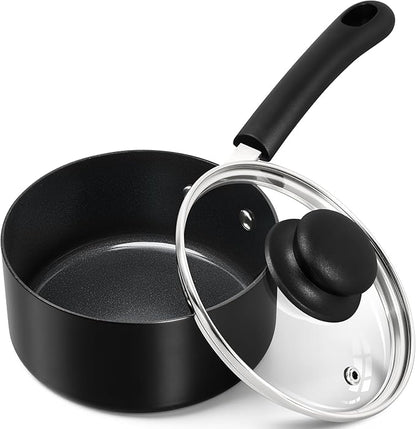 MICHELANGELO Nonstick Saucepan with Lid, Ceramic Sauce Pan Sets, Easy to Clean Sauce Pans, Multi-Purpose Cooking Pots, 1QT, Black
