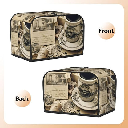 Vintage Coffee 2 Slice Toaster Cover Wide Slot Dustproof Bread Maker Cover Fingerprint Protection Kitchen Appliance Cover Toaster Bag