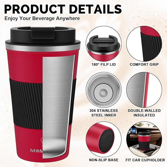 MOMSIV 12oz Travel Mug, Insulated Coffee Cup with Leakproof Lid, Vacuum Stainless Steel Double Walled Reusable Tumbler for Hot and Cold Water Coffee and Tea In Travel and Car