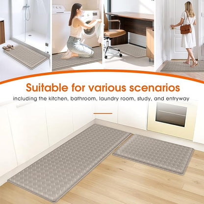 TranquilRelax Kitchen Mats, 2PCS Kitchen Rugs, Cushioned Anti Fatigue Kitchen Mats for Floor, Non-Slip Standing Sink Mat, Waterproof Kitchen Rug Set for Kitchen Floor Office,17.3"×30"+17.3"×47" Brown