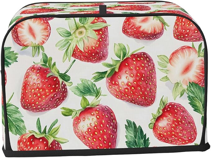 4 Slice Strawberry Fruit Red Toaster Cover Waterproof Dust Fingerprint Bread Machine Cover Washable Kitchen Appliance Protector For Home Kitchen Bakeware Table Decor Women Gifts