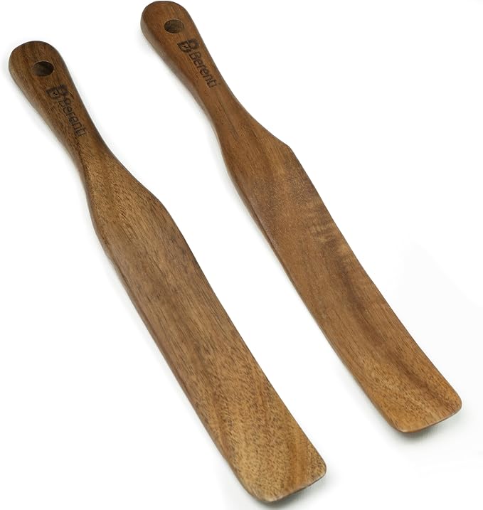 2Pcs Wooden Skinny Spurtle Set for Jars, Premium Natural Acacia Wood Tool for Stirring, Mixing, Serving, Jam, Cheese, Cream and Peanut Butter