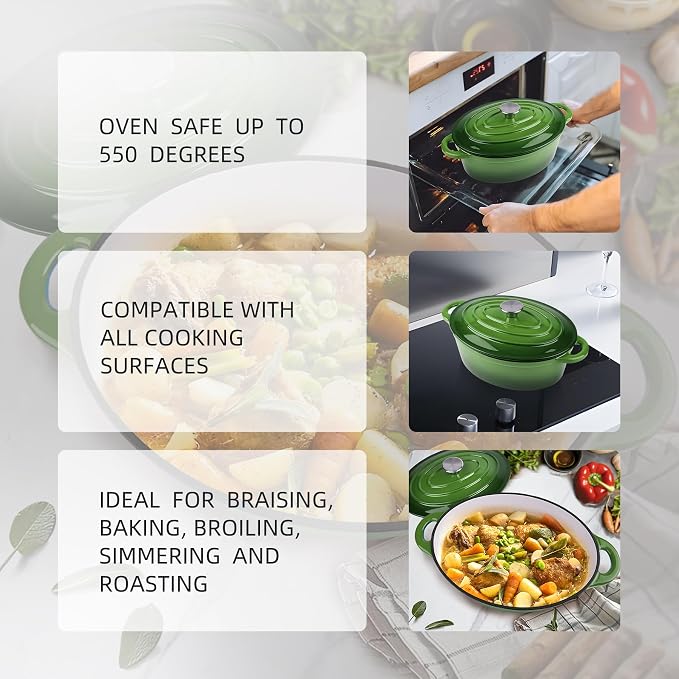 5.5 Quart Oval Enameled Cast Iron Dutch Oven Pot with Lid, Oven Safe up to 550° F & Dishwasher Safe, Sturdy Dutch Oven Cookware