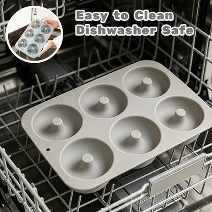 Aichoof Non-Stick Silicone Donut Pan for 6 Doughnuts, BPA-Free, 2-Pack Grey | Food Grade LFGB Silicone Bagels Baking Mold, Dishwasher Safe, Heat Resistant and Microwave Safe