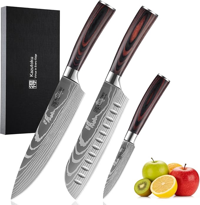 3 Piece Kitchen Knife Set, High Carbon Stainless Steel Professional Chef Knife Set with Ultra Sharp Blade, Sharp Knives Set with Ergonomic Pakkawood Handle