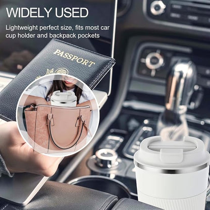 GEMFUL Leak Proof Coffee Travel Mug with Lid 13 oz Insulated Vacuum Stainless Steel Coffee Tumbler Spill Proof for Hot Cold Drinks Car Office School Party Camping (2 Pack)