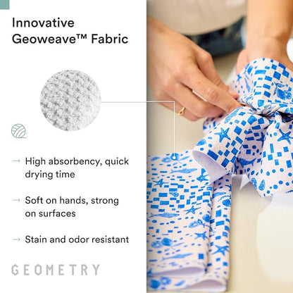 GEOMETRY Kitchen Dish Cloths - Spring & Summer Collection - Premium Dishcloths with Geoweave - Absorbent & Fast Drying Kitchen Towels - Blue Garden Wings, 10" x 10" - 3-Pieces