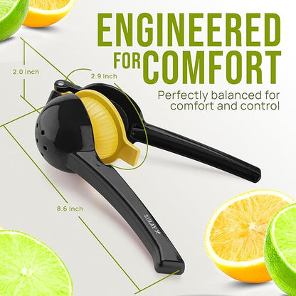 Zulay Kitchen Metal 2-in-1 Lemon Squeezer - Sturdy Max Extraction Hand Juicer Lemon Squeezer Gets Every Last Drop - Easy to Clean Manual Citrus Juicer - Easy-Use Lemon Juicer Squeezer - Black/Yellow