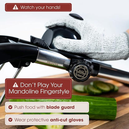 Stainless Steel Mandoline Slicer for Kitchen – 6-Setting Adjustable, 16.5 x 5 In. Platform, Hand Guard, Cut-Resistant Gloves – Vegetable Chopper, Meat Slicer, Cheese Slicer by Medove