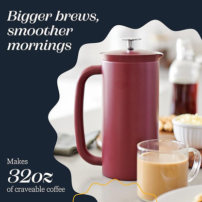 ESPRO Pro P7 French Press Coffee Maker - Double-Walled Stainless Steel Insulated with Micro-Filter - Cranberry, 32oz