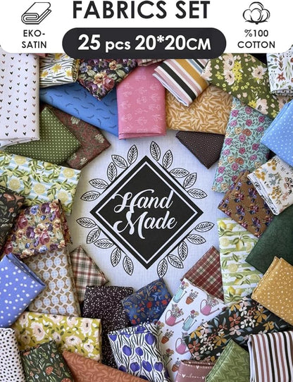 Cotton Fabric Squares Bundle 8x8 Inches – 25 Pcs Assorted Floral & Vintage Prints, 100% Cotton Satin, Quilting Patchwork Sewing Craft Fabric, Random Mix